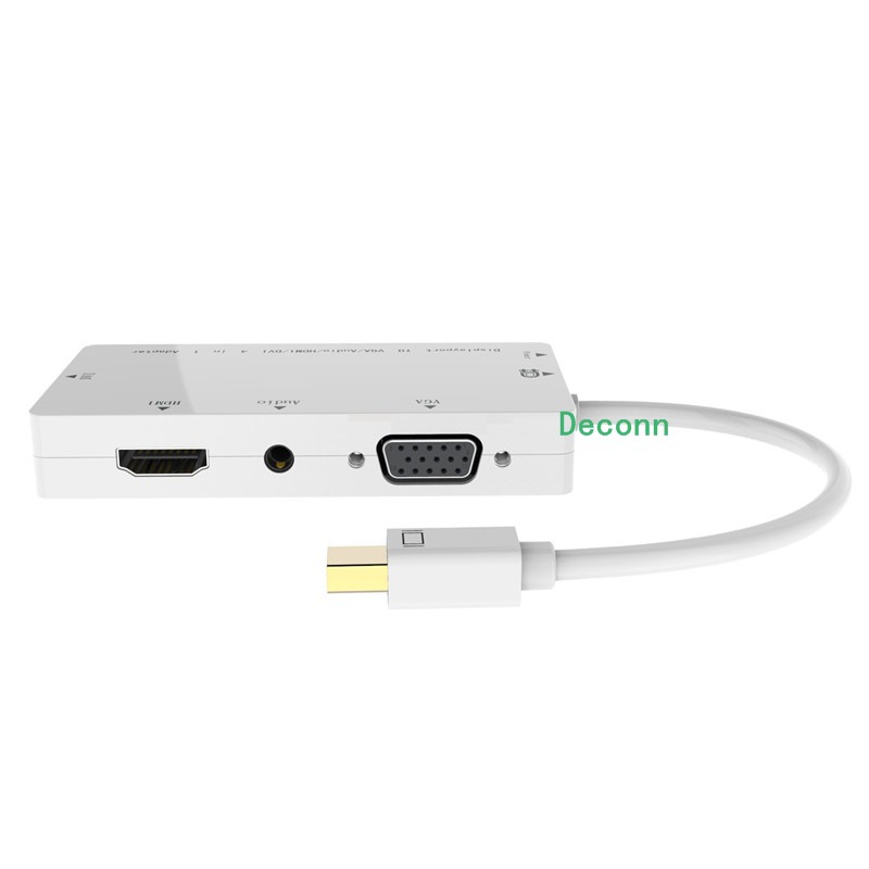 迷你mini dp 转hdmi/dvi/vga/audio四合一同时输出高清转换器线头