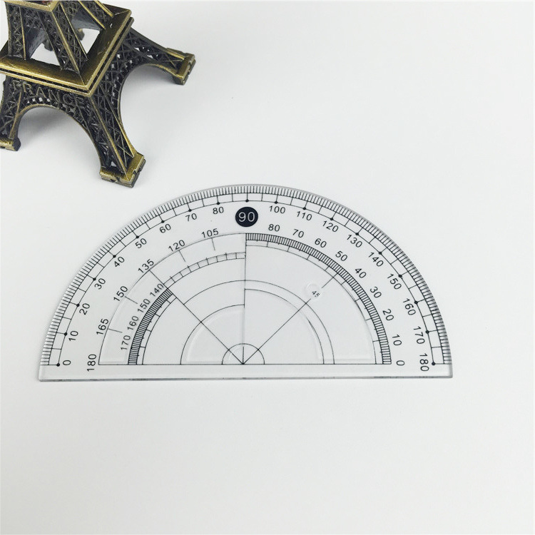 厂家批发塑料半圆量角器9cm35英寸180度量角尺透明磨砂款