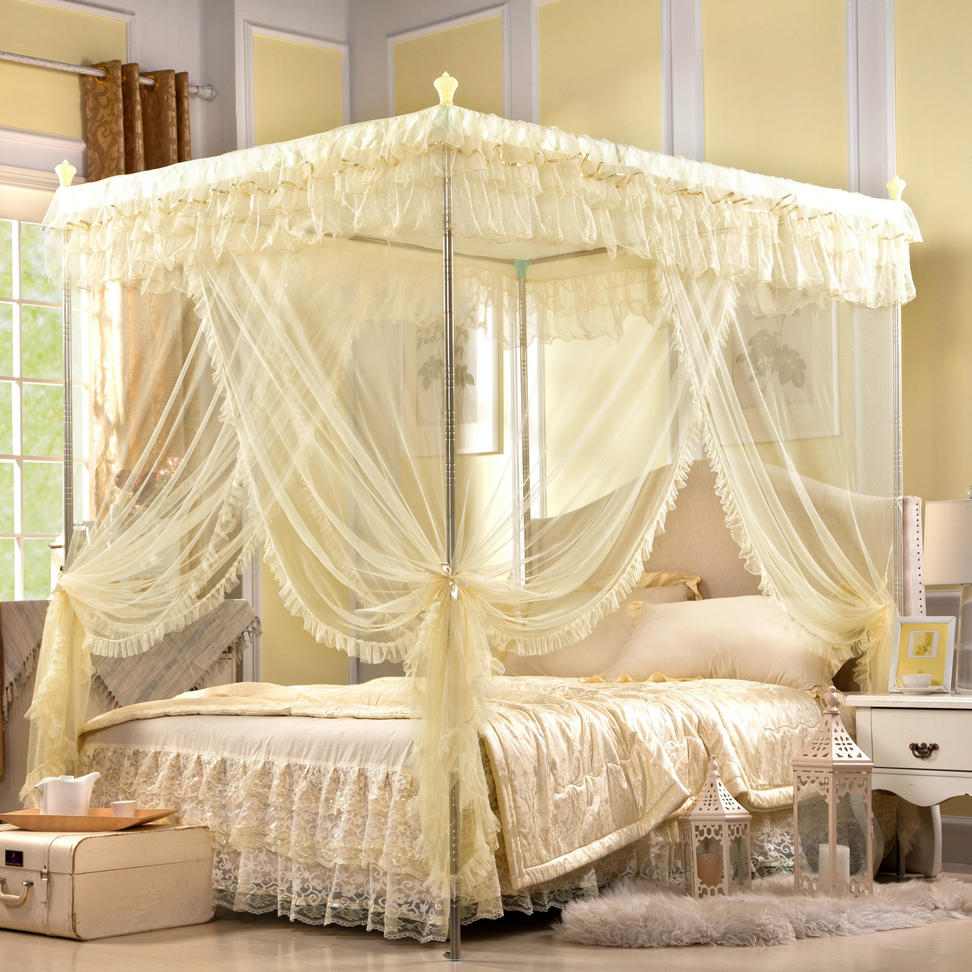 三开门欧式宫廷公主蚊帐伊人醉 方顶不锈钢落地加高密批发高档次
