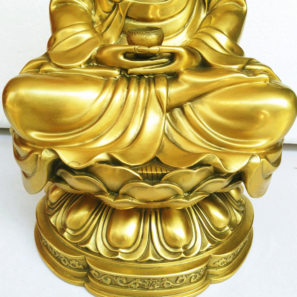 祥狮纯铜坐莲花释迦牟尼佛 如来佛祖铜佛像工艺品家居摆件