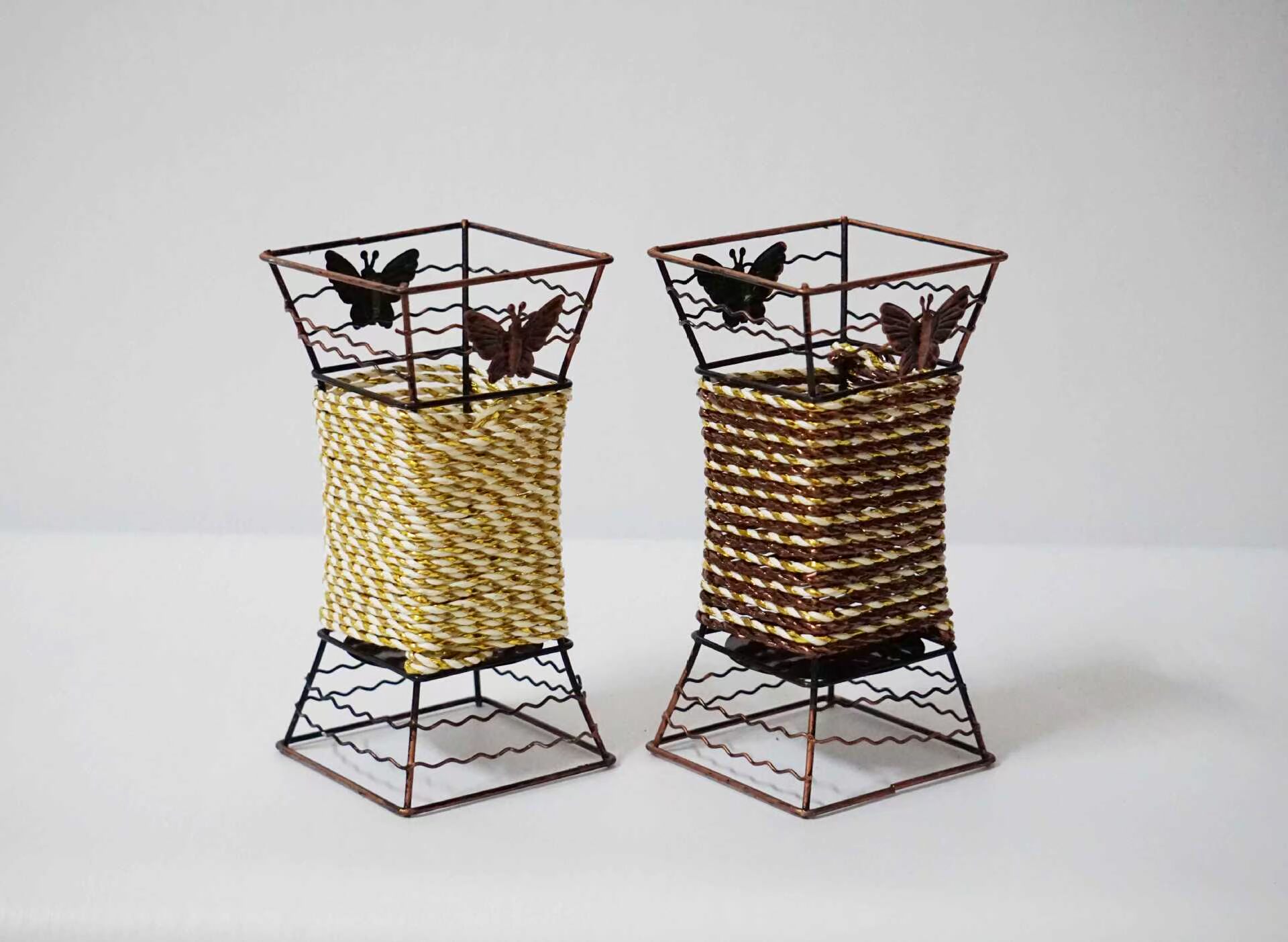 华青藤编铁艺小花篮 干花花瓶 桌面仿真花插花器 装饰工艺品16