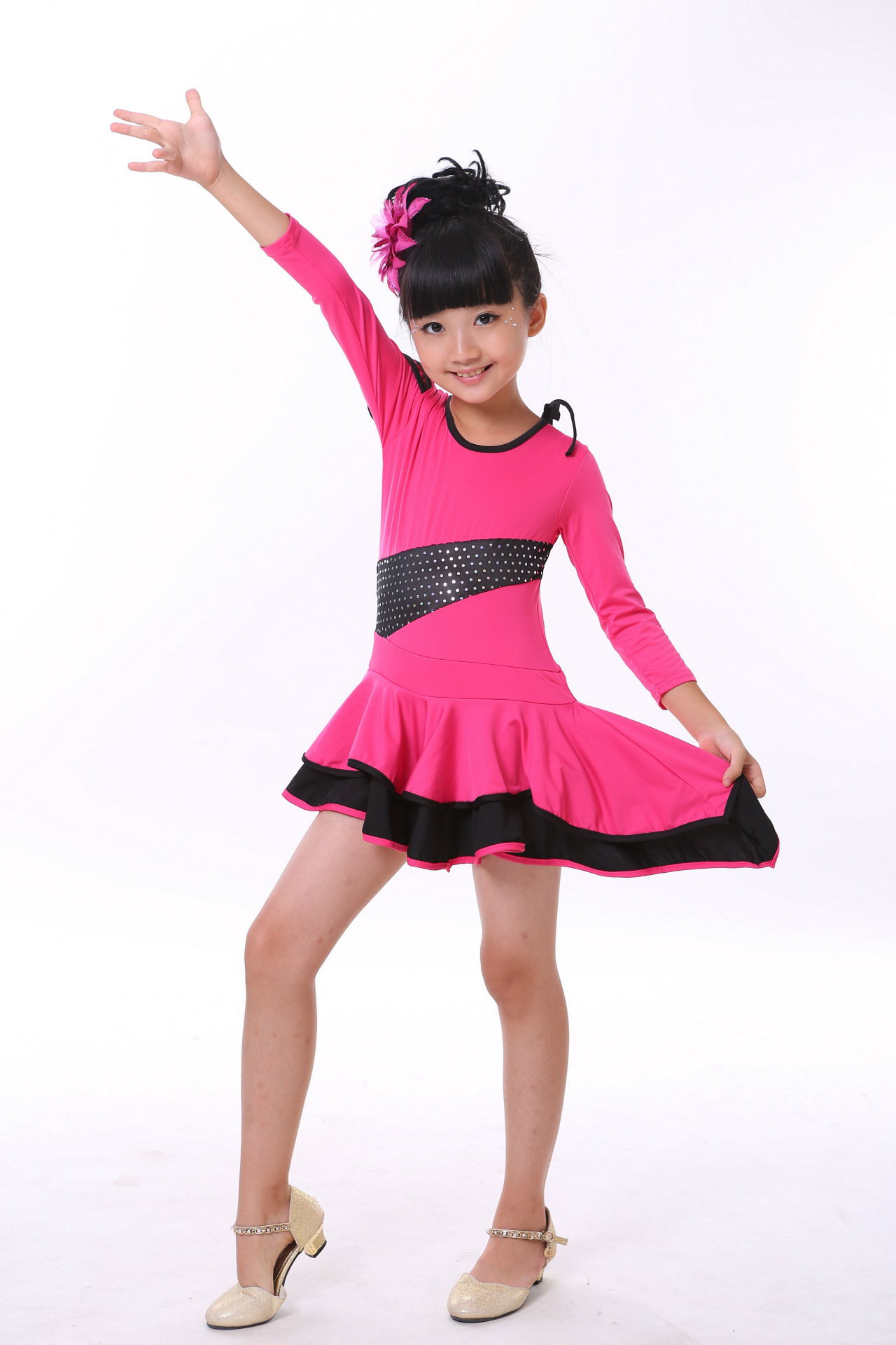新品春秋儿童舞蹈练功裙长袖少儿表演服女童拉丁舞演出服一件代发