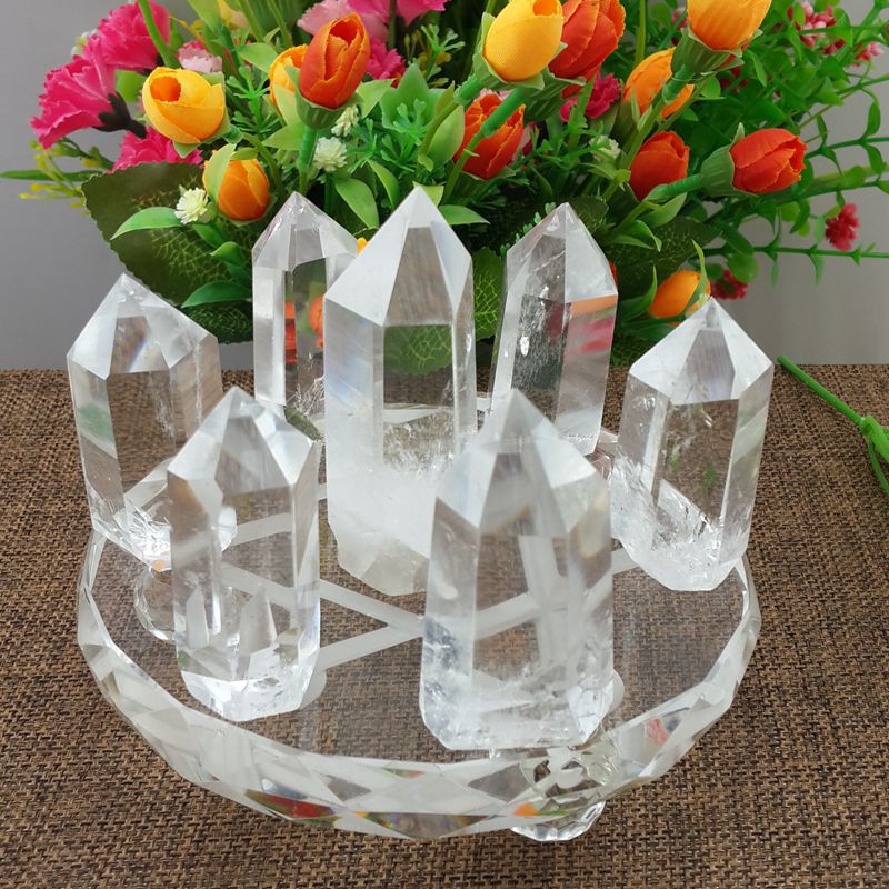 批发天然白水晶七星阵摆件 七星阵 白色单尖六棱柱 居家摆件