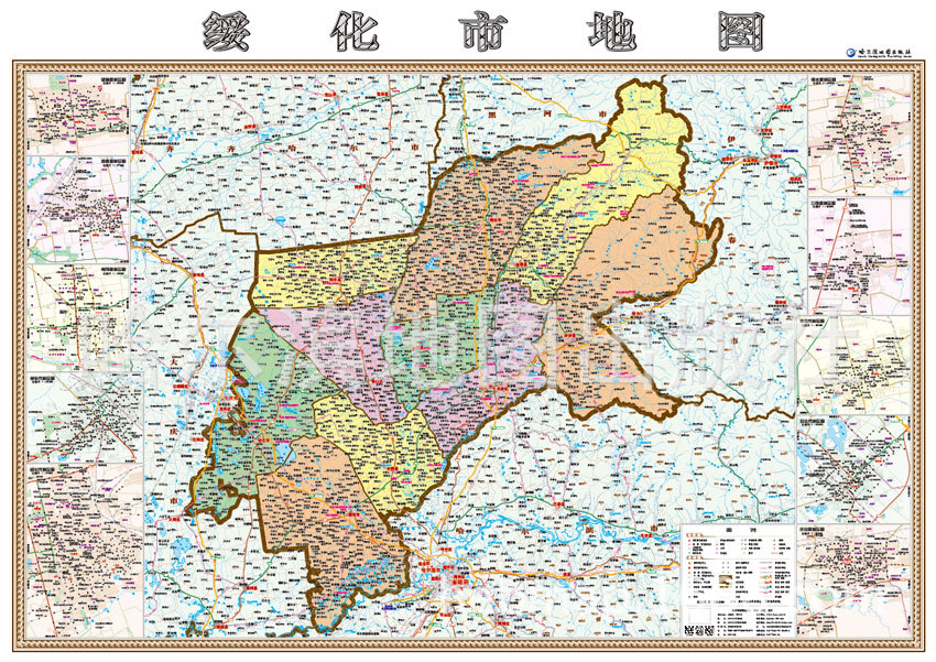黑龙江省 绥化市地图 行政区划 挂图