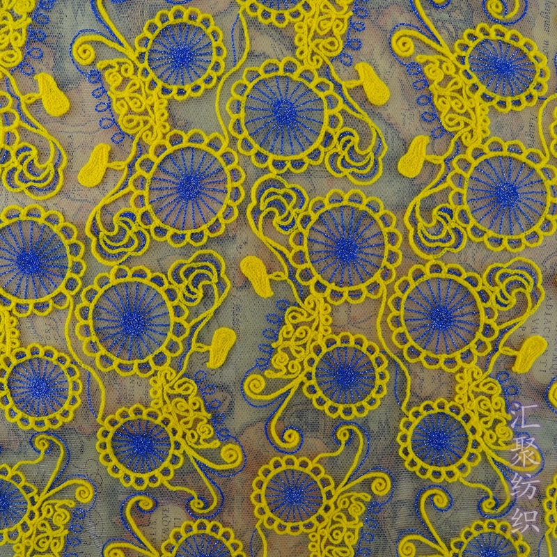 网布满版链绣车轮链绣双色链目绣电脑绣花多色毛巾绣