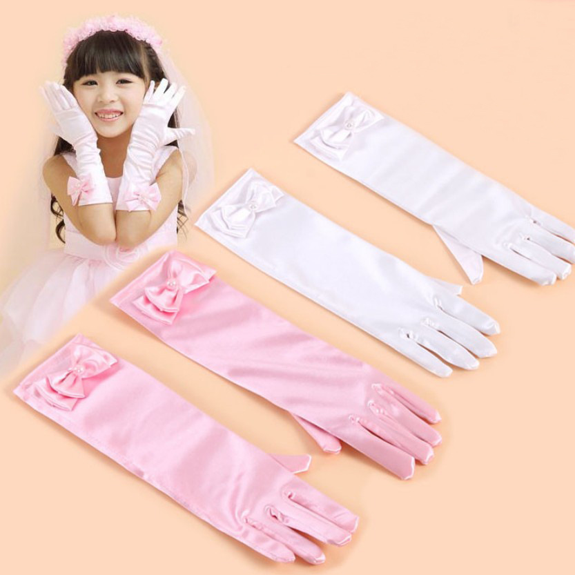 儿童舞蹈服公主裙专用长筒手套花童礼服蝴蝶结手套礼服配饰手套