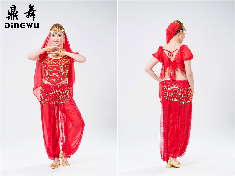 新款肚皮舞演出服套装印度舞蹈服装 短袖上衣亮点裤天竺少女套装