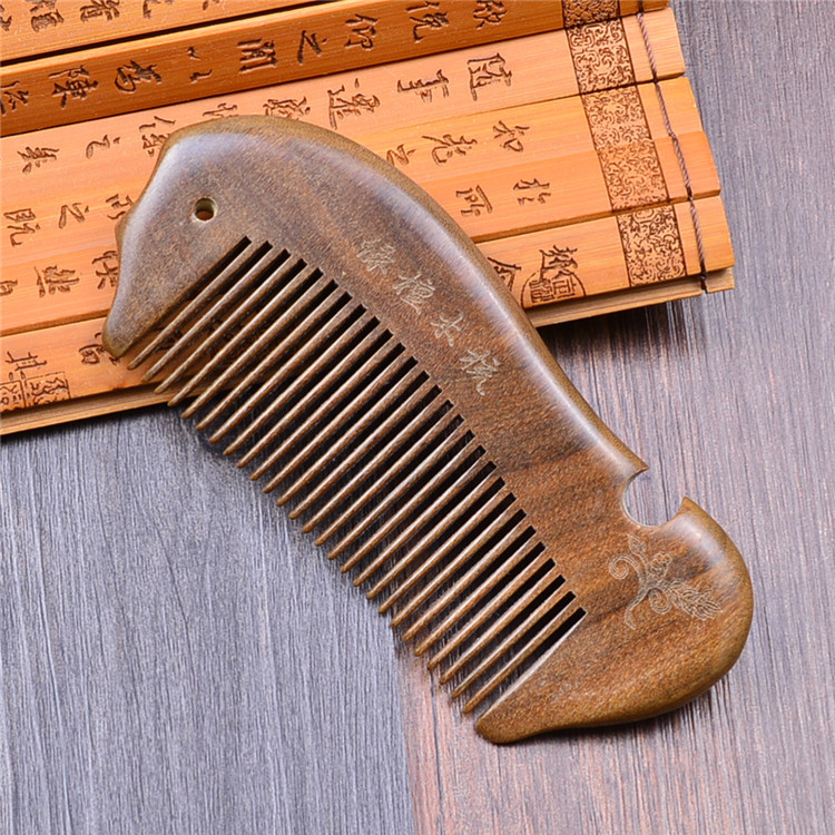 2016玉檀木梳 正宗绿檀木梳子整木按摩保健 精美鱼形梳 厂家直销
