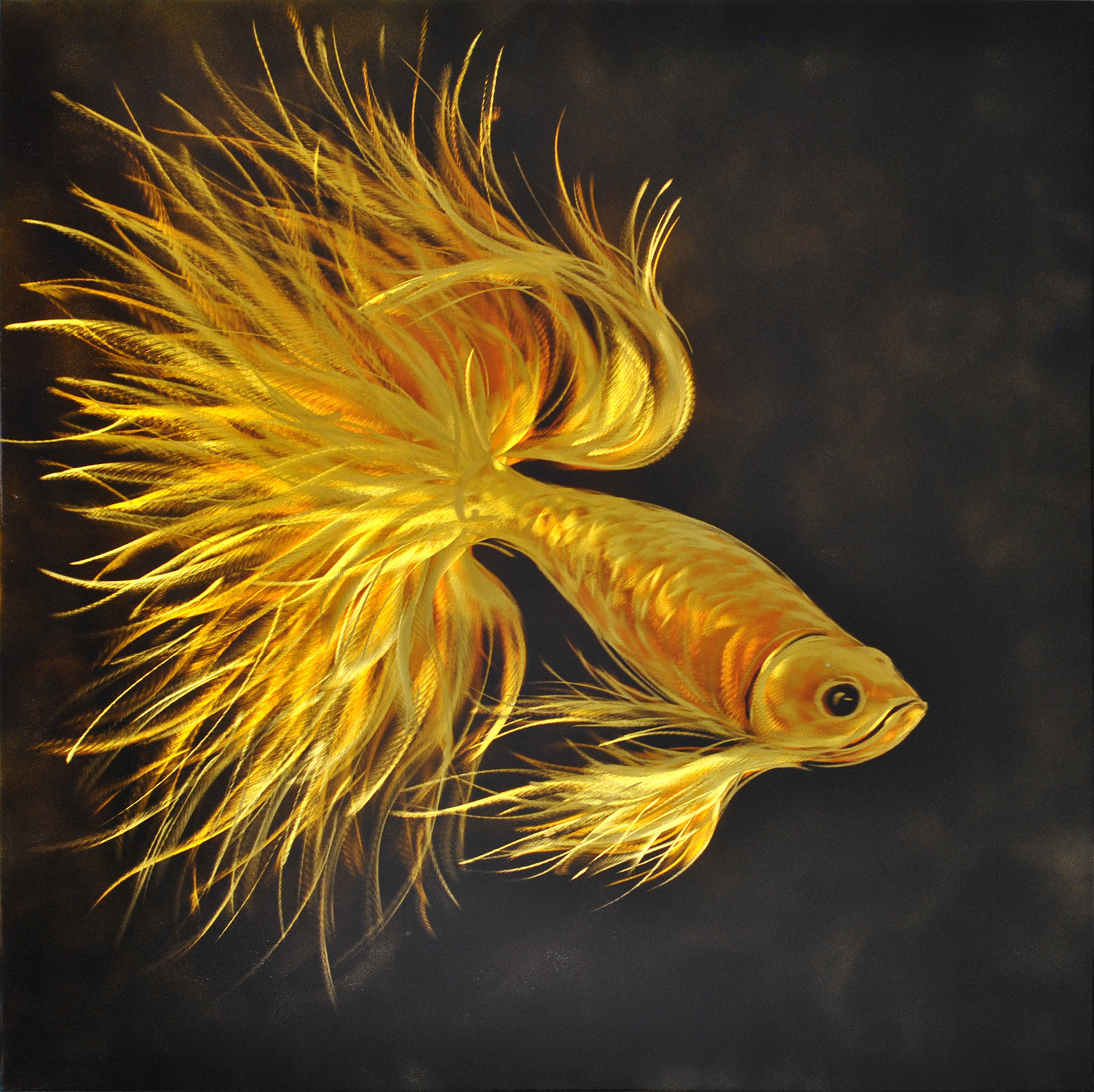 黄金鱼5d立体铝板装饰画 宾馆酒店公司金鱼铝板画别墅软装版画