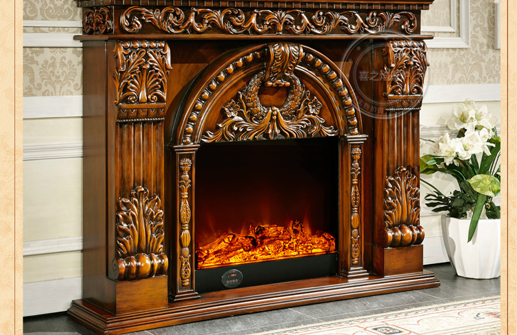 厂家热销 经典欧式实木雕花装饰壁炉 别墅仿真火焰电壁炉柜8071b