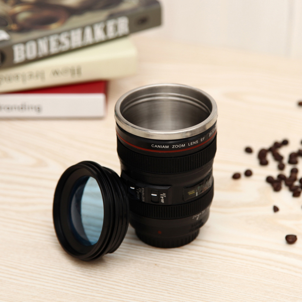 creative camera lens cup water cup camera lens cup 6 generation black and white stainless steel coffee cup