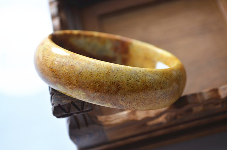 天然珊瑚玉手镯 珊瑚化石镯子原矿 菊花晶手镯 石英岩玉手镯