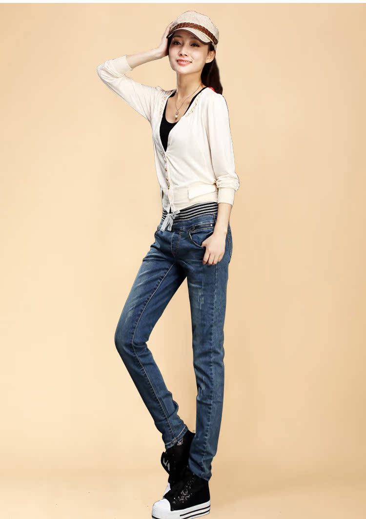 韩版秋装新品松紧腰带直筒牛仔裤女宽松大码显瘦长裤潮女裤