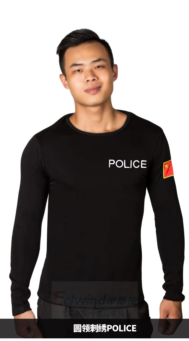 加绒加厚保暖军迷特种兵刺绣狼头中国police长袖国旗战狼t恤衣服
