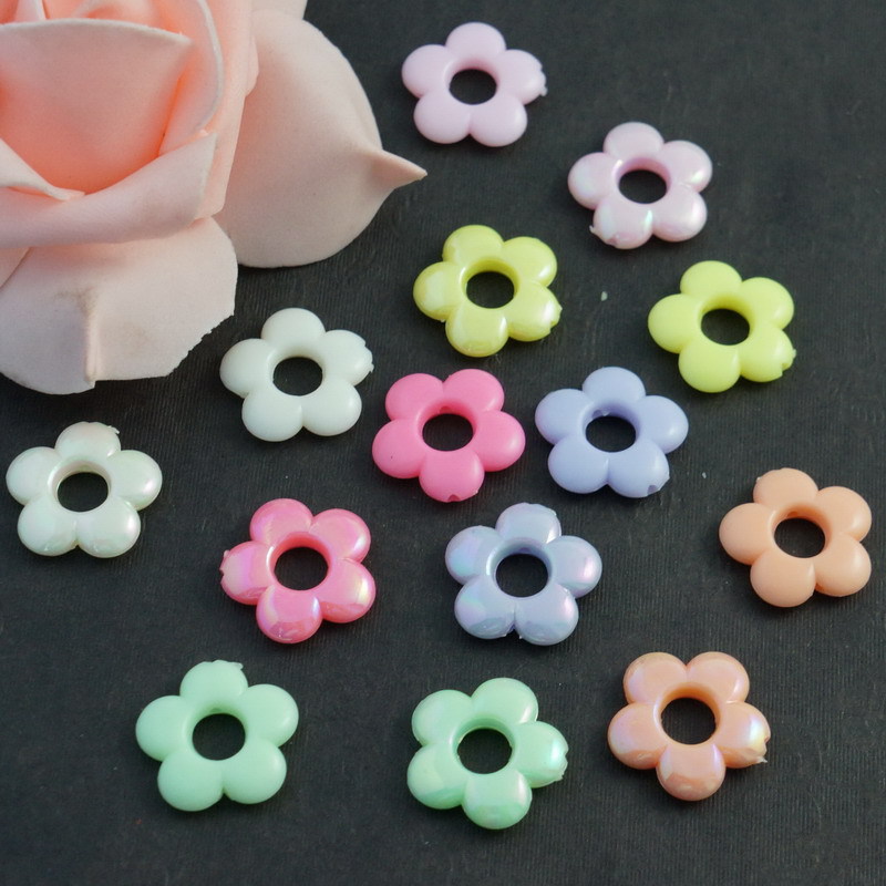 春天色系五叶花朵 亚克力饰品配件 儿童手工串珠 七彩珠花 彩虹珠