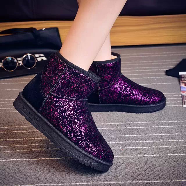 2015冬季防水透气金银亮色雪地靴女中筒靴厂家直销_matc