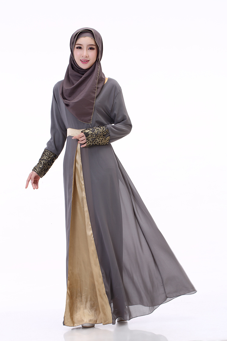 穆斯林连衣裙 回族民族服饰 拼接长裙 出口中东 雪纺 穆斯林长裙