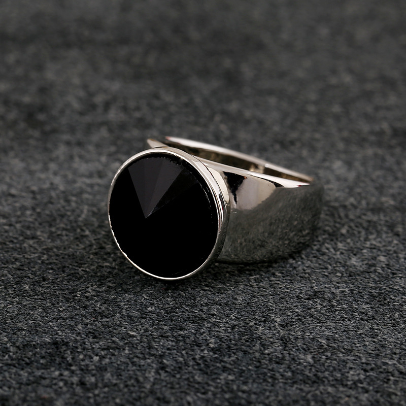 黑色宝石戒指 欧美白金圆形男女通用指环 合金手饰品义乌批发man