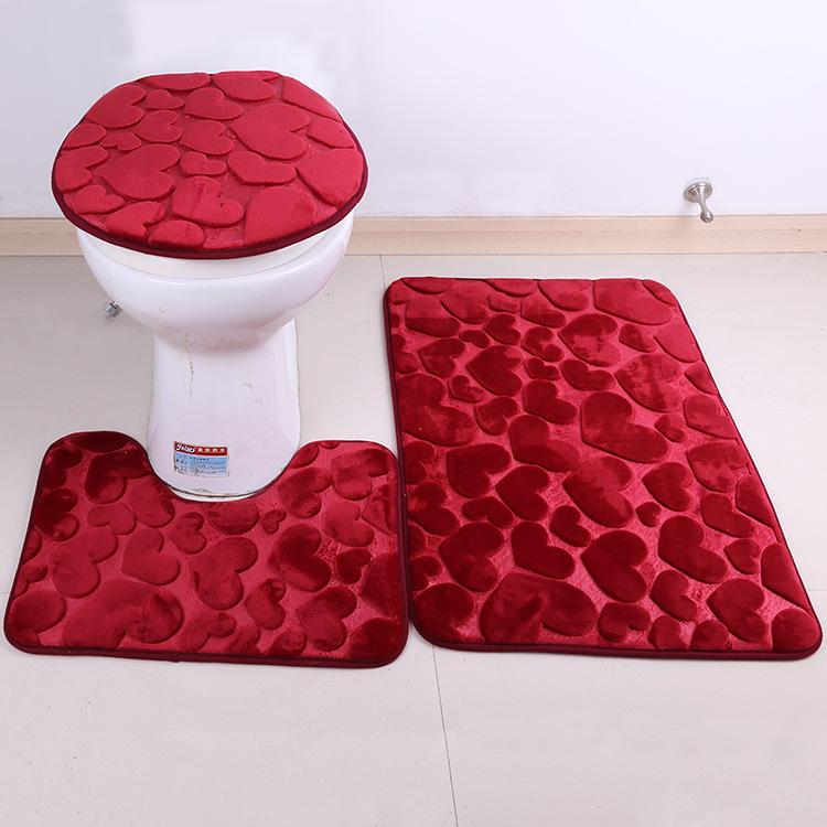 Flannel 3d Printing Floor Mat Bathroom Toilet Three-Piece Absorbent Non-Slip Floor Mat Pile Floor Covering Factory Direct Sales