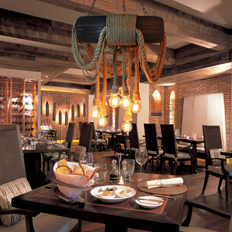 loft工业复古怀旧麻绳轮胎吊灯西餐厅咖啡厅餐厅酒吧吧台装饰吊灯