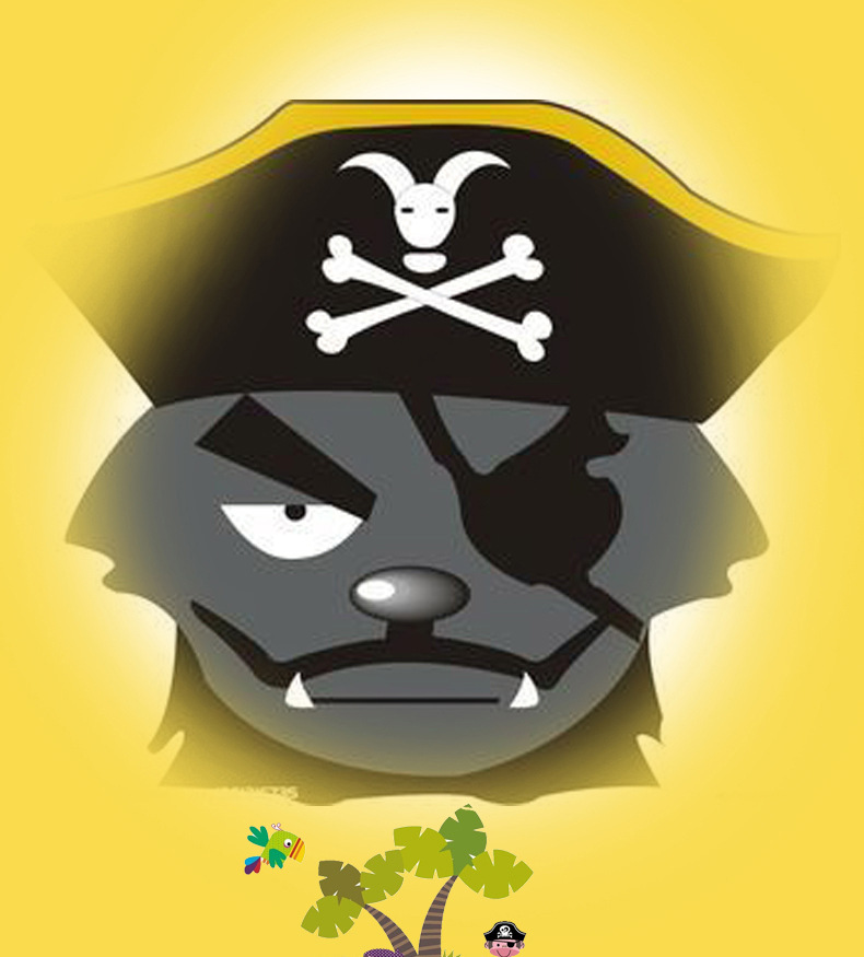 chongku宠酷海盗独眼狼卡通帽 绣花儿童针织帽布绣针织儿童帽加厚