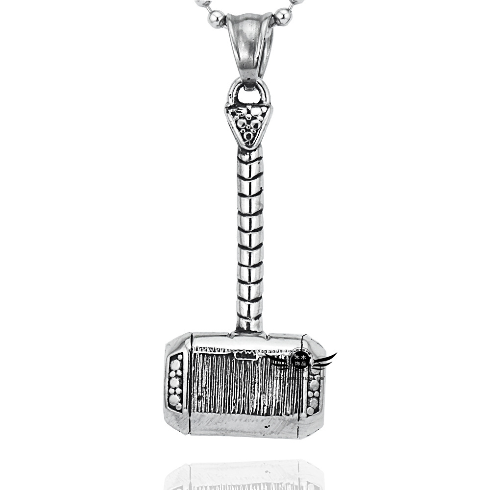 外贸热销欧美个性 索尔雷神之锤 男士摇滚霸气压铸吊坠 钛钢项链