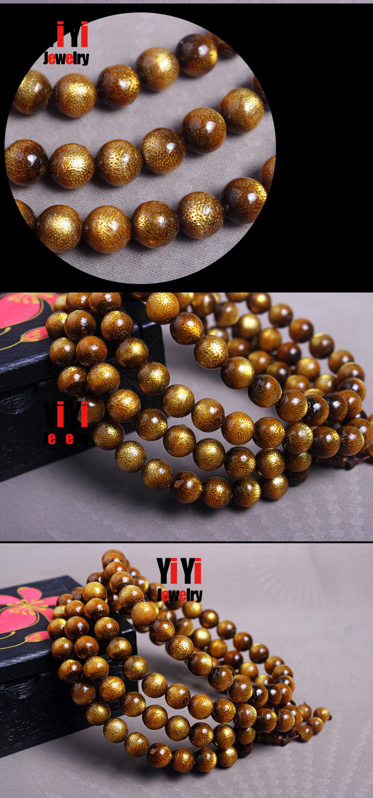 开光深海海底铁树赤金海柳金丝柳手链多层108颗男女饰品手串.