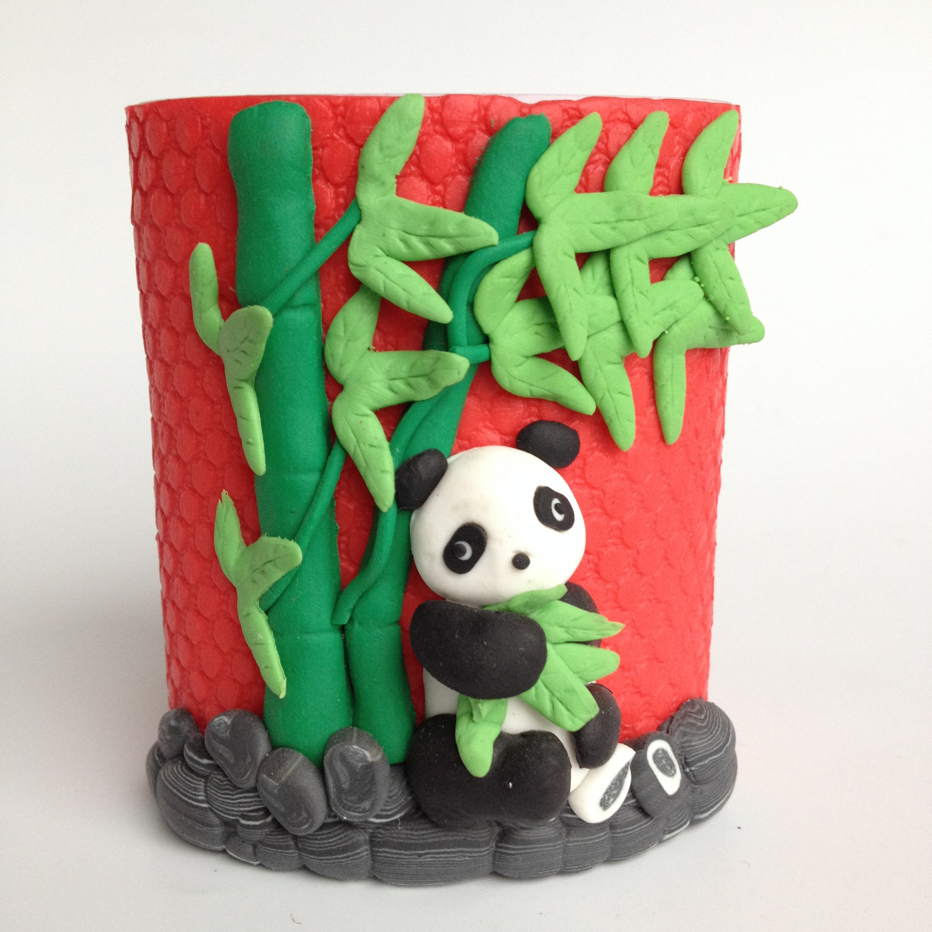 创意卡通笔筒动物塑料软陶工艺礼品摆件圆形广告办公收纳笔筒