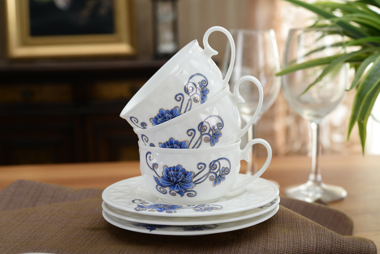 批发陶瓷咖啡杯套装 骨瓷 蓝色恋人咖啡具套装 杯具日用百货