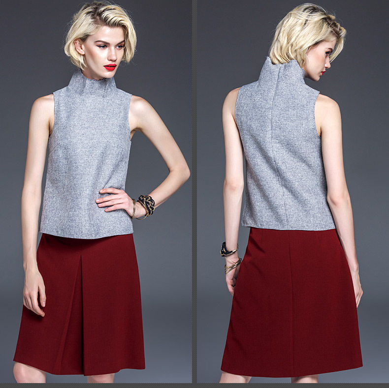 品牌女装莉莉的对褶半身裙2015秋冬新款a型半裙中长裙子一件代发