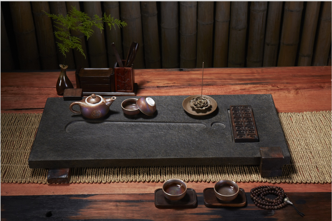 上古天然石头茶具茶盘批发黑金石茶海石头茶台老船木