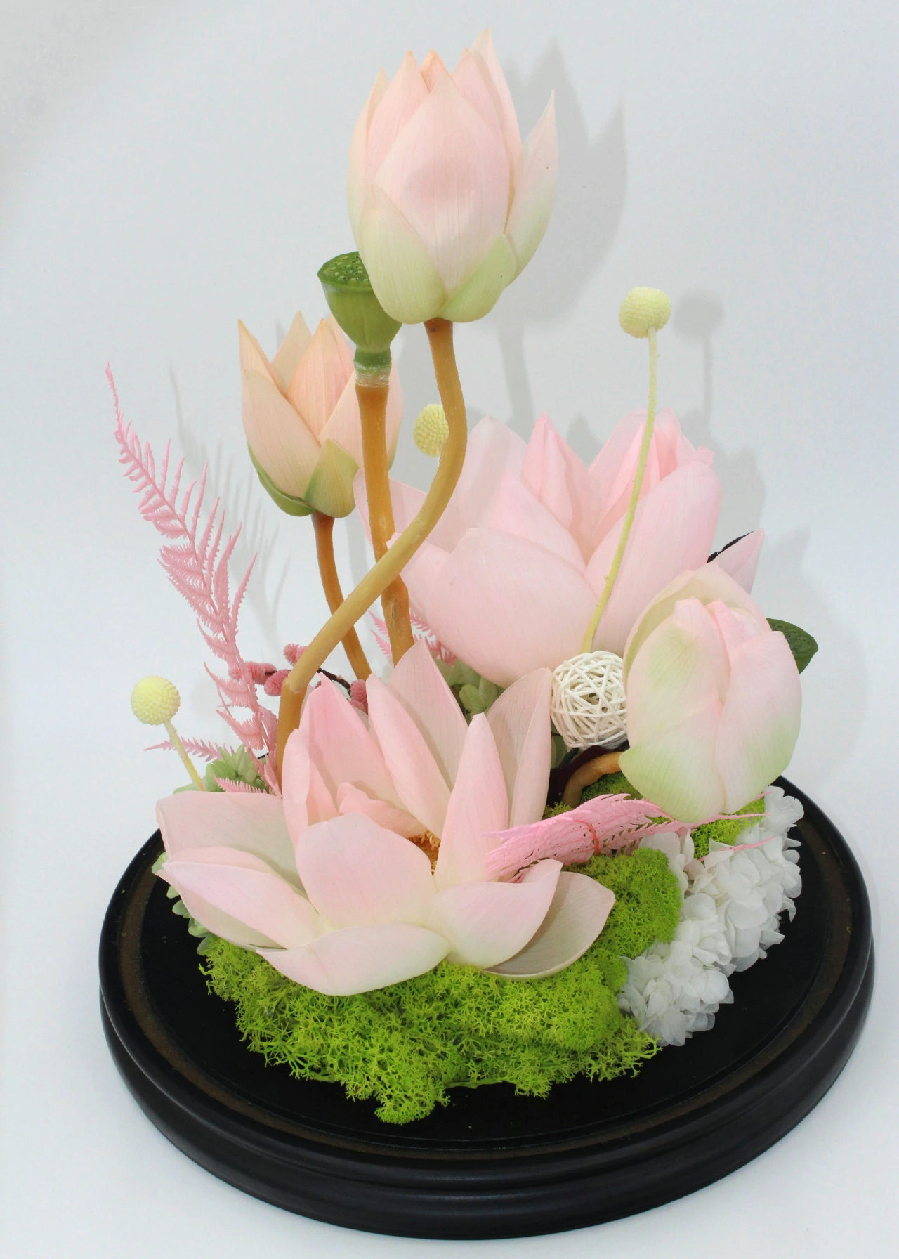 镇厂之宝五朵莲花 高端保鲜花莲花工艺制品 永生花花艺制品 特价