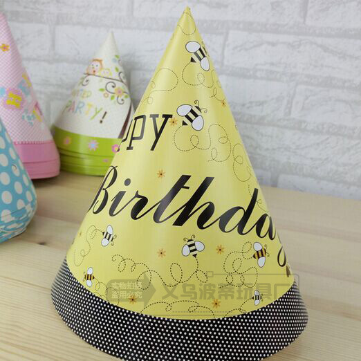 厂家直销节日聚会生日三角帽周岁白卡纸尖帽出口外贸卡通28热销