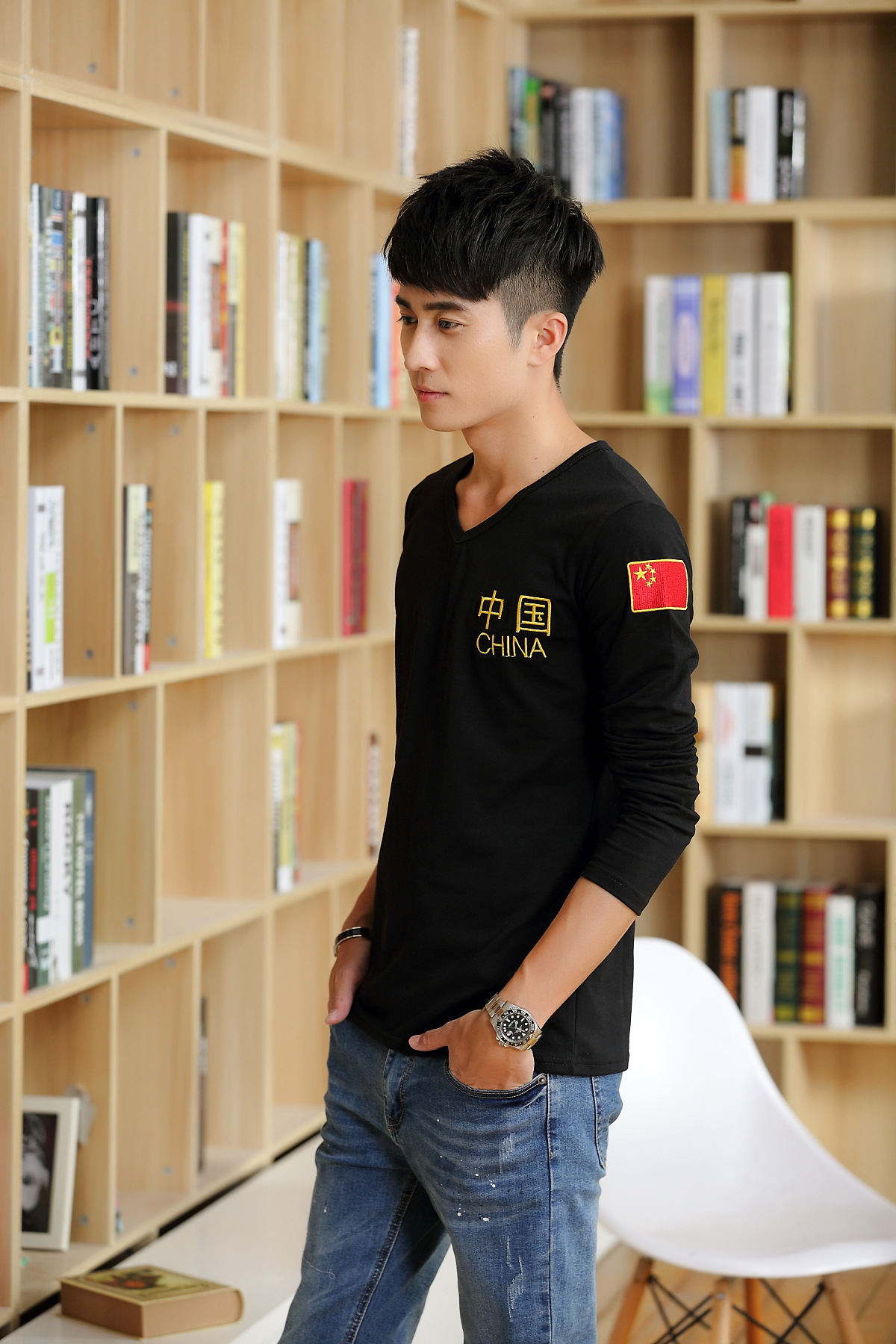 中国刺绣国旗长袖t恤陆军特种兵军装t恤秋