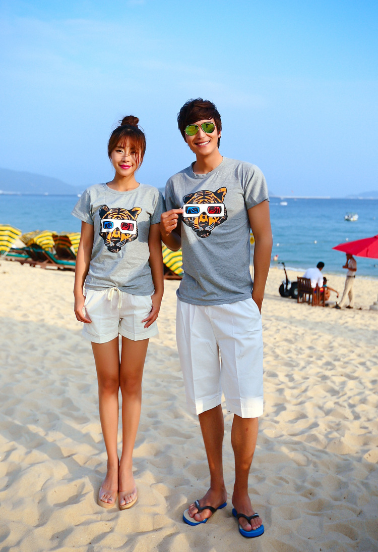 厂家批发 沙滩 情侣 虎头t恤 海尚沨情 韩国 纯棉 短袖