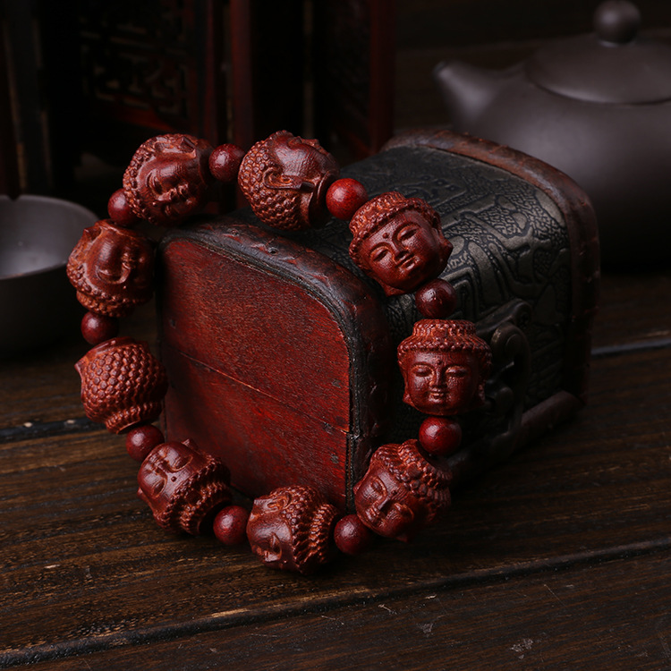 新款科特迪瓦小叶紫檀佛头科檀佛珠佛头手串手链檀木饰品批发