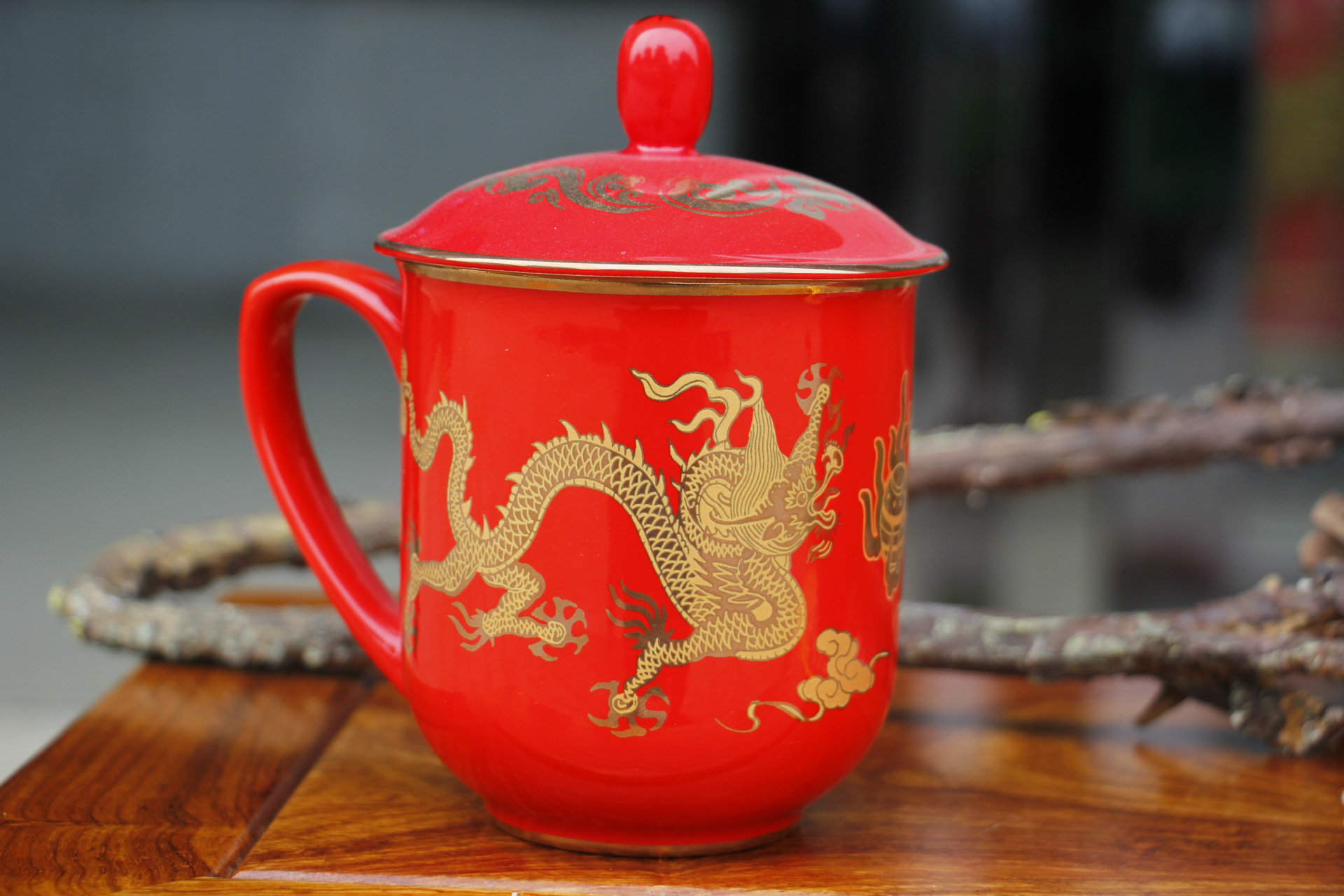 醴陵中国红瓷将军杯盖杯 高档办公茶杯 生