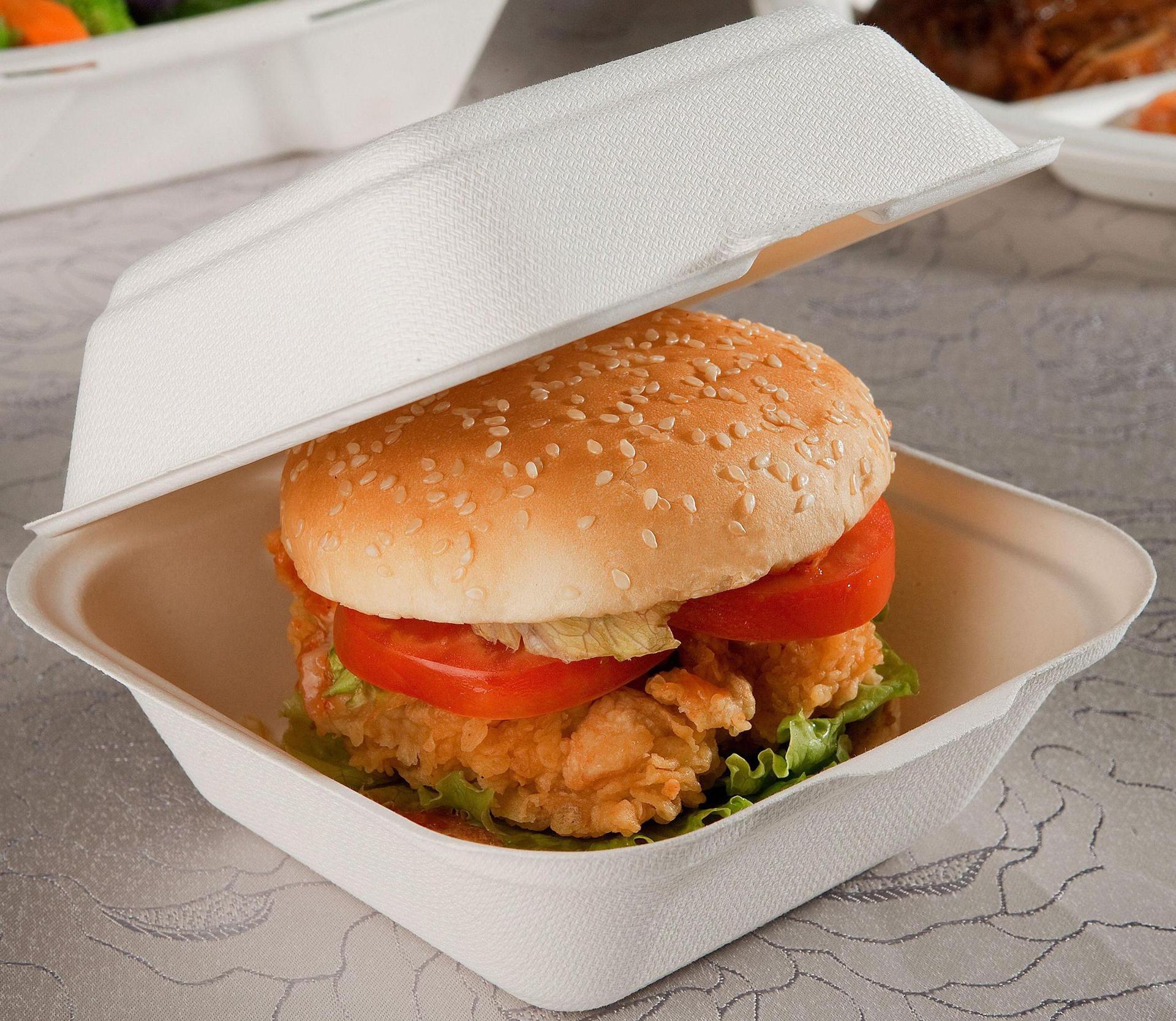 450ml 一次性麦草浆,甘蔗浆环保可降解汉堡盒 - 纸业批发交易网