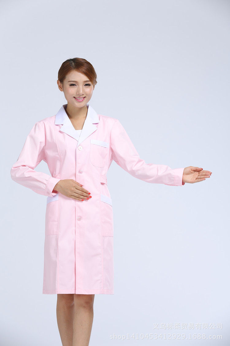 批发 护士服长袖秋冬新款医用西服领白蓝粉大褂 药店美容院工作服
