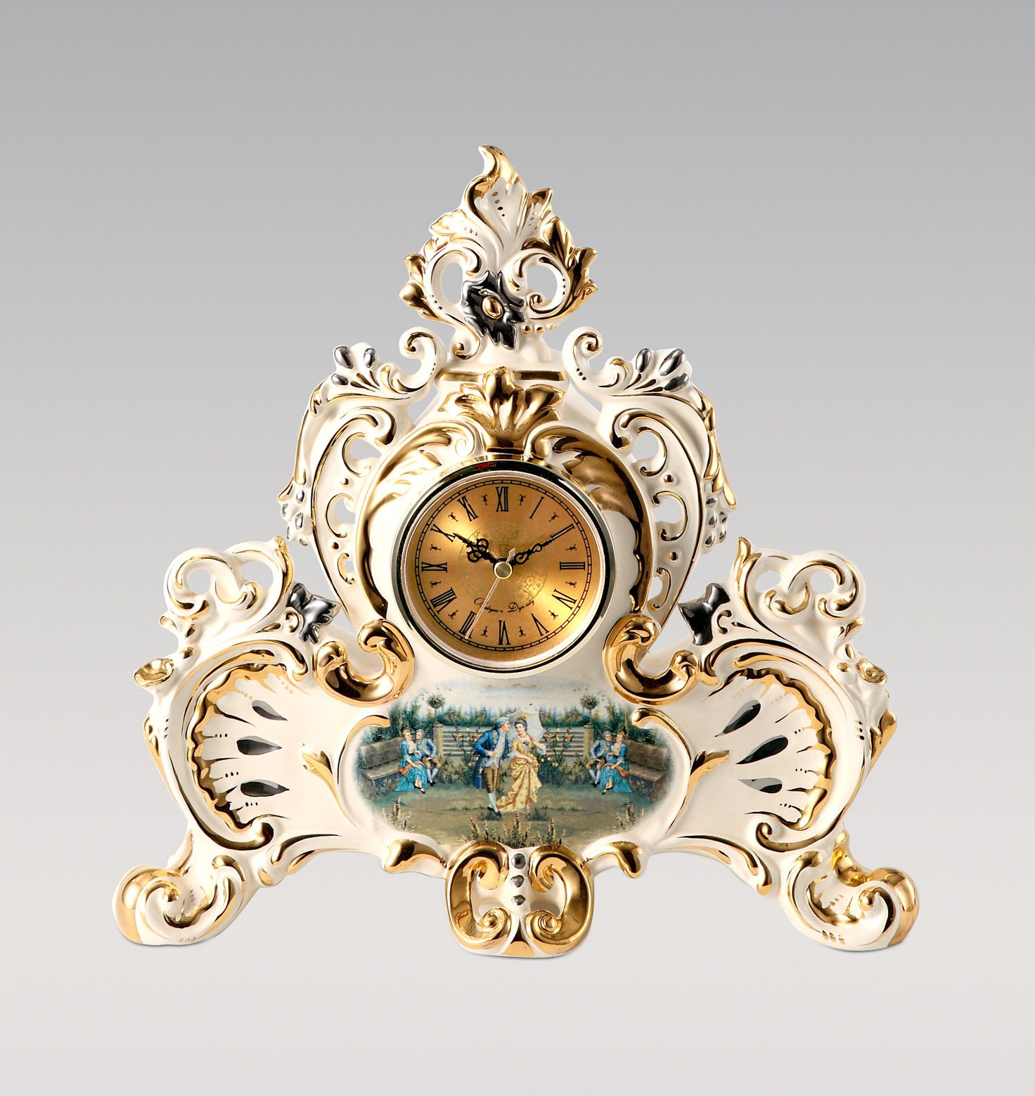 新品宫廷复古怀旧风格陶瓷金藤小钟豪华欧式台钟座钟客厅装饰摆钟