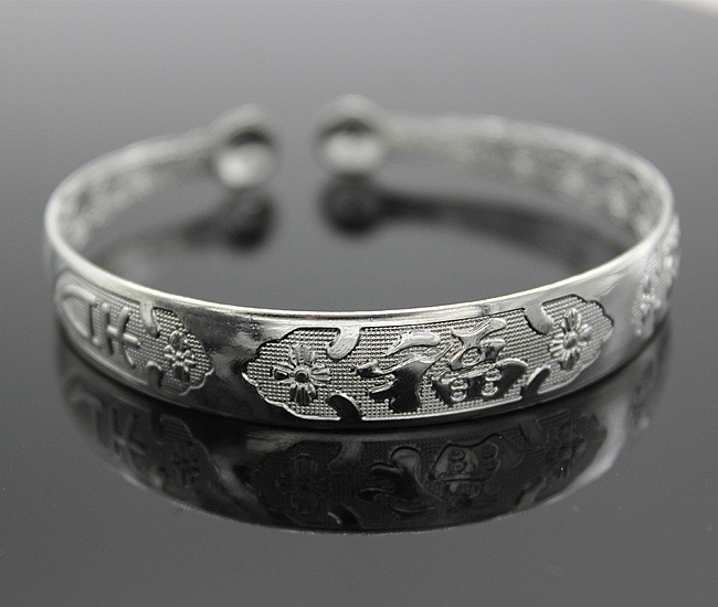 倒插礼品跑江湖地摊热卖纹银福字半珠手镯仿银首饰会销品批发