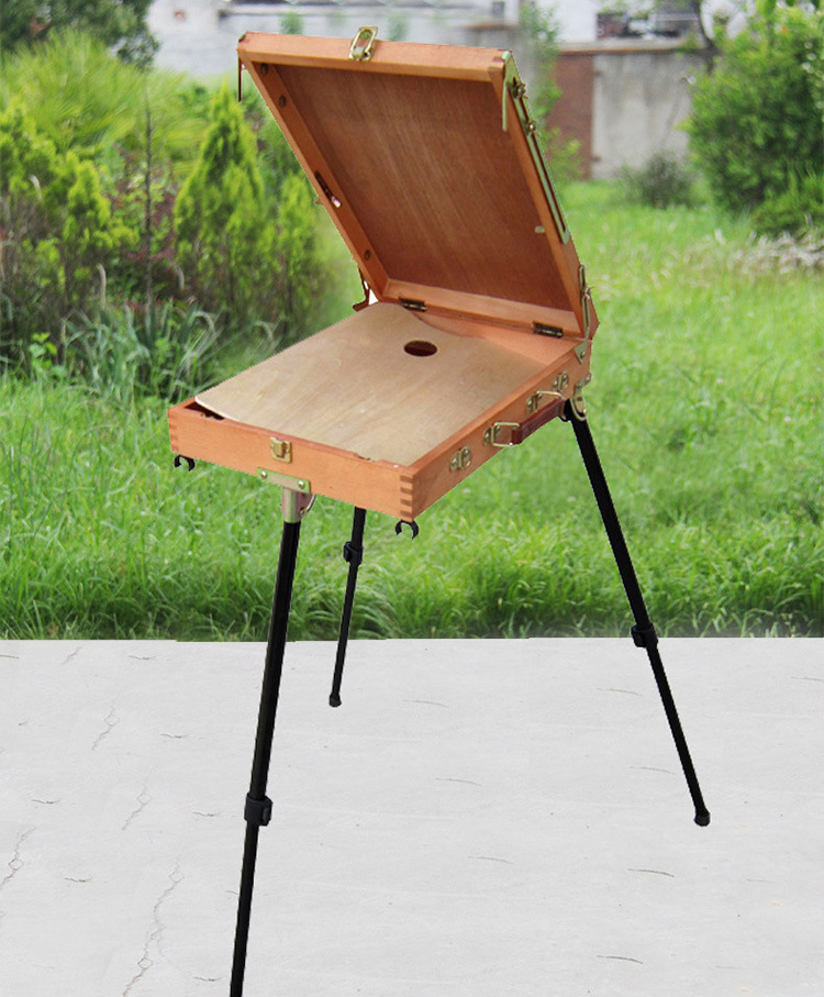 厂家直销便携式木制手提写生铝合金腿油画箱美术箱木质画架油画箱