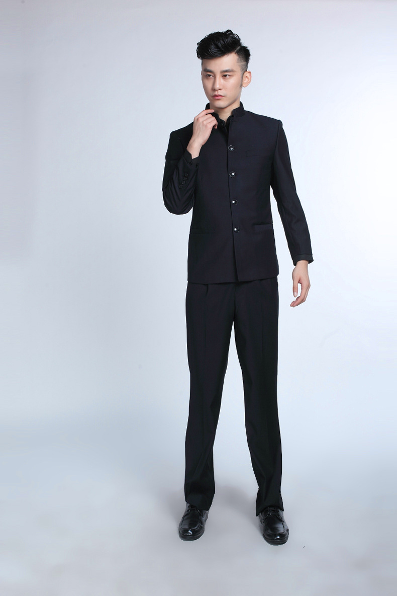 男士立领中山装西服 中华立领韩版西服修身新郎 结婚礼服时尚套装