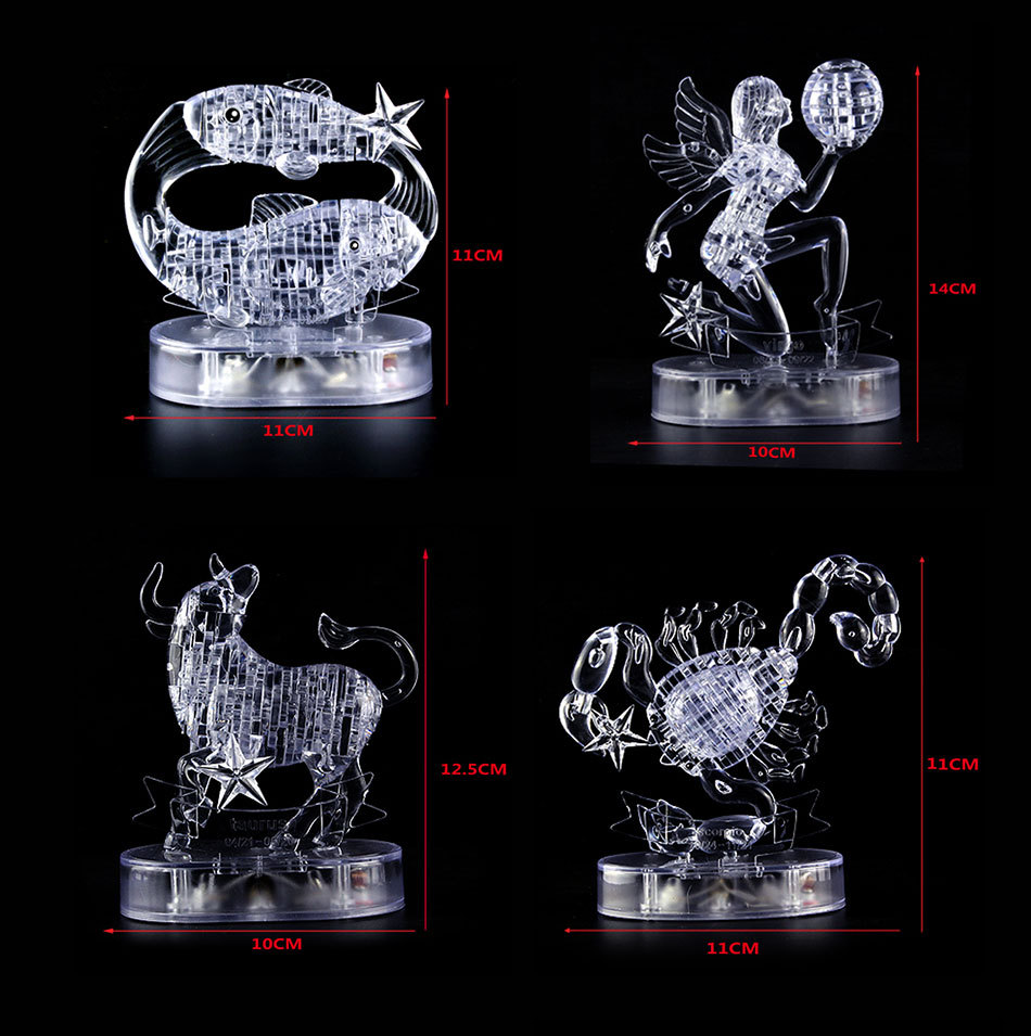 3d立体水晶积木十二星座拼图 diy益智拼装玩具 led带灯12星座批发