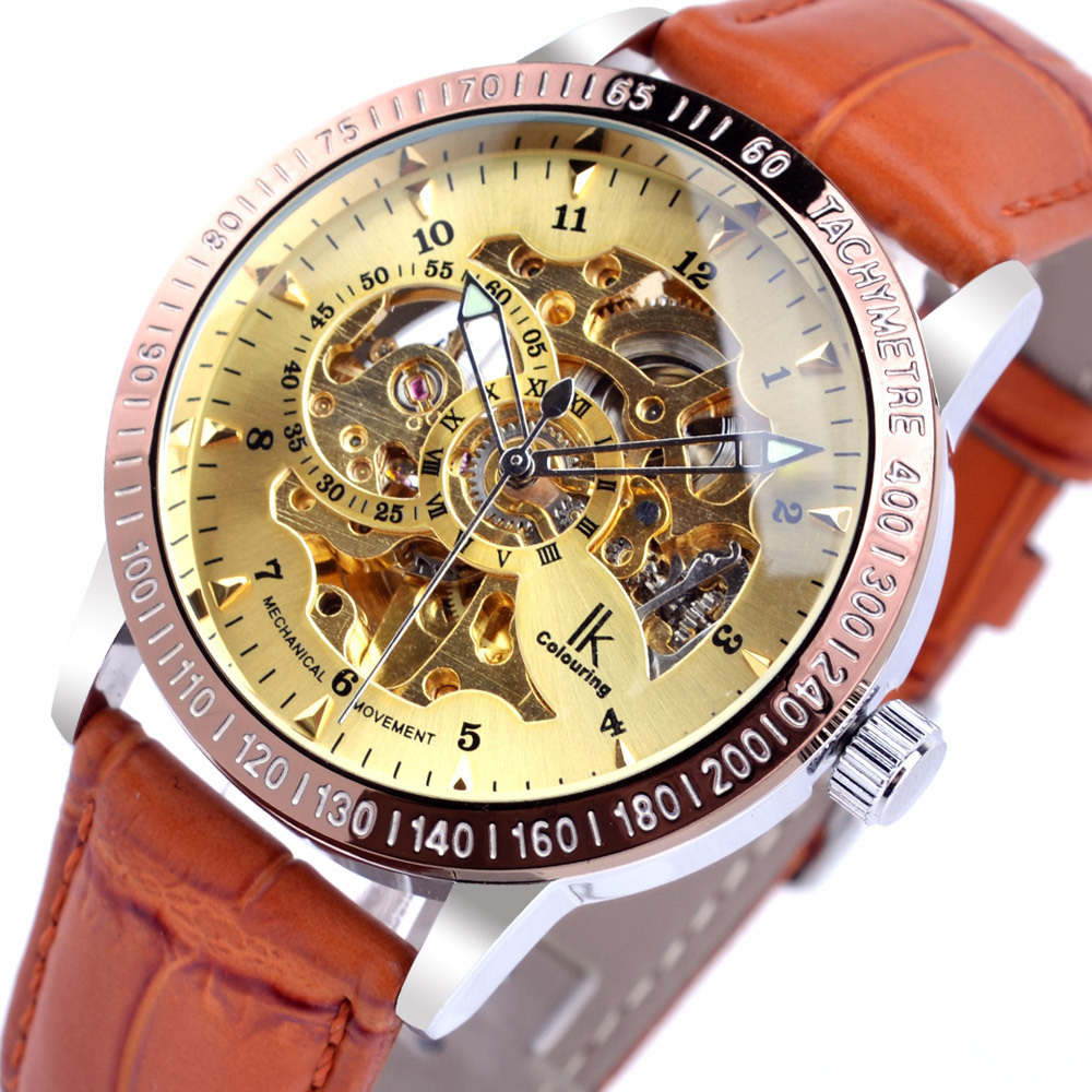 阿帕琦ikcolouring双面镂空全自动机械表透底皮带手表男表98226g