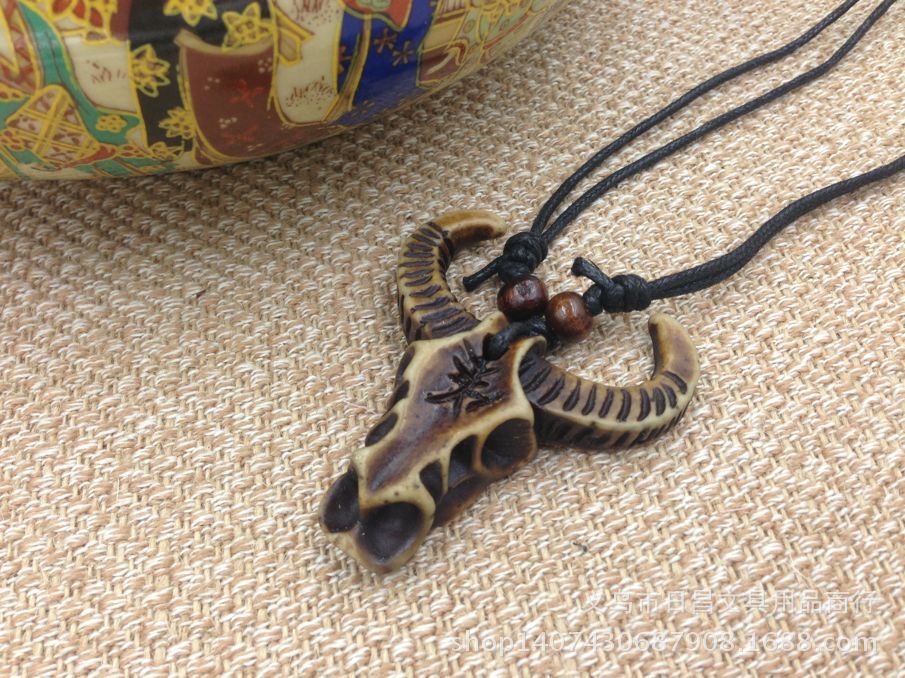 复古流行饰品 十二生肖 本命年牛头 手工编织仿牛骨项链 生日礼物