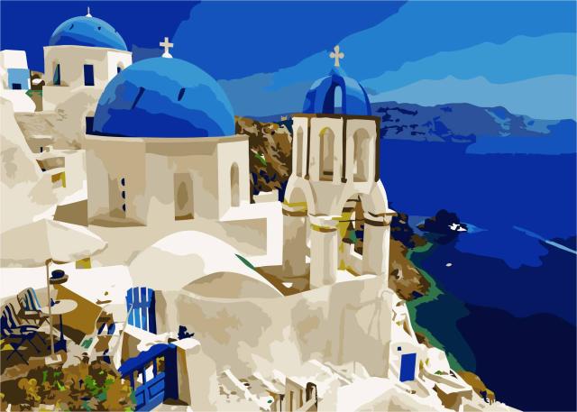 diy数字油画批发 手绘客厅风景装饰画 40*50 蓝色地中海