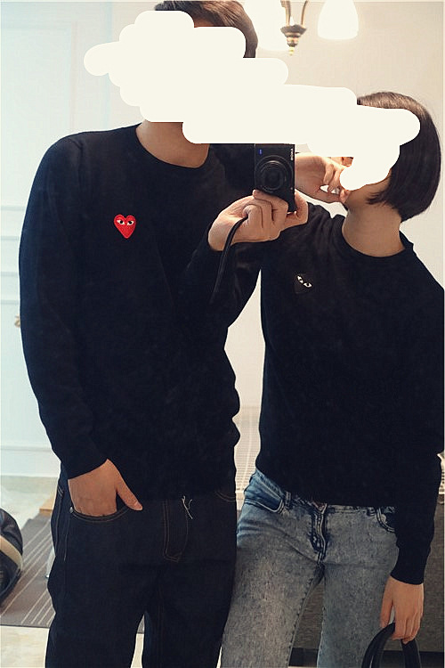 潮牌明星同款play眼睛爱心红心刺绣圆领套头长袖针织毛衣打底衫女