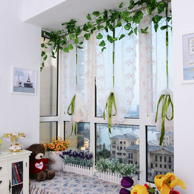 粉色绣花蝴蝶结罗马帘升降帘阳台卧室飘窗扇形帘窗纱批发