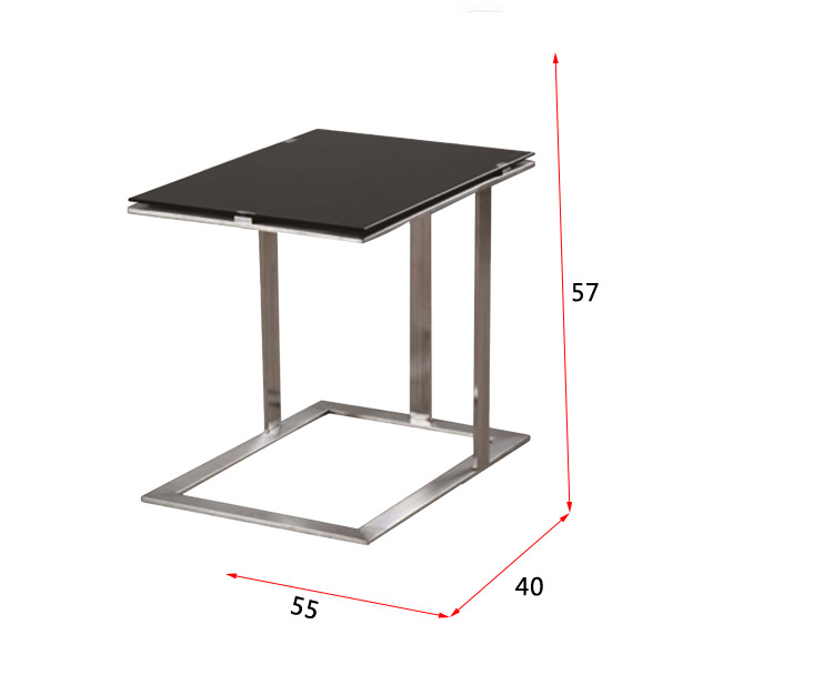 黑色钢化玻璃茶几 不锈钢拉丝客厅小边几 移动沙发角几 创意家具
